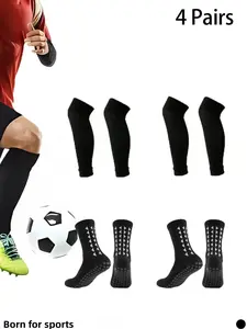 4-pair set of unisex competitive sports soccer gear, sweat-absorbing, breathable, comfortable, wear-resistant, not easy to slip, stabilizes posture. High-quality elastic shin guards and sports socks suitable for outdoor cycling, running, soccer, basketbal