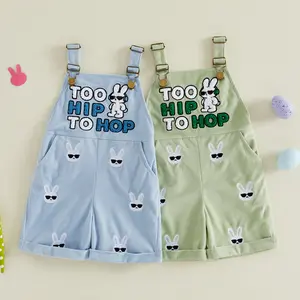 Babamoon Kids Toddler Baby Boy Easter Overalls Shorts Hip Hop Bunny Embroidery Sleeveless Jumpsuit Suspender Pants for Kids Toddler Boys Clothes 1-5 Years