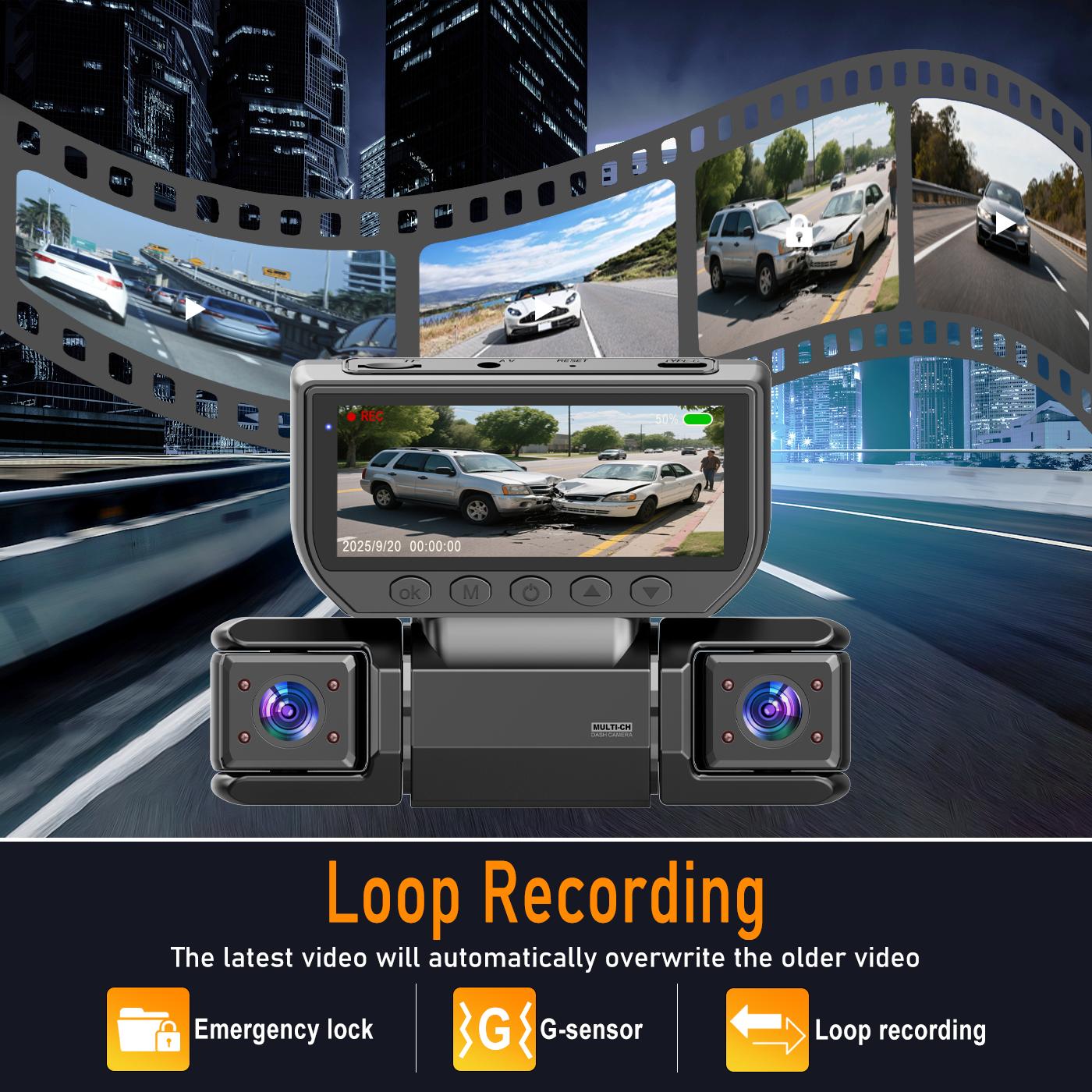 BCUOZ 360 Degree View 4 Channel Dash Cam Front and Rear Inside Left Right, Dash Camera for Cars, Built-in GPS WiFi Night Vision, 24/7 Recording Parking Mode Monitor, Free 64G Card Automotive Dashcam Interior Dashcam