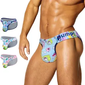 Men's Low Rise Cartoon Graffiti Print Briefs Sexy Triangle Bikini Underwear, Soft Breathable Stylish Fit