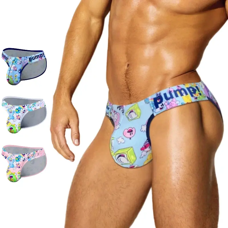 Men's Low Rise Cartoon Graffiti Print Briefs Sexy Triangle Bikini Underwear, Soft Breathable Stylish Fit Fathersdaygift