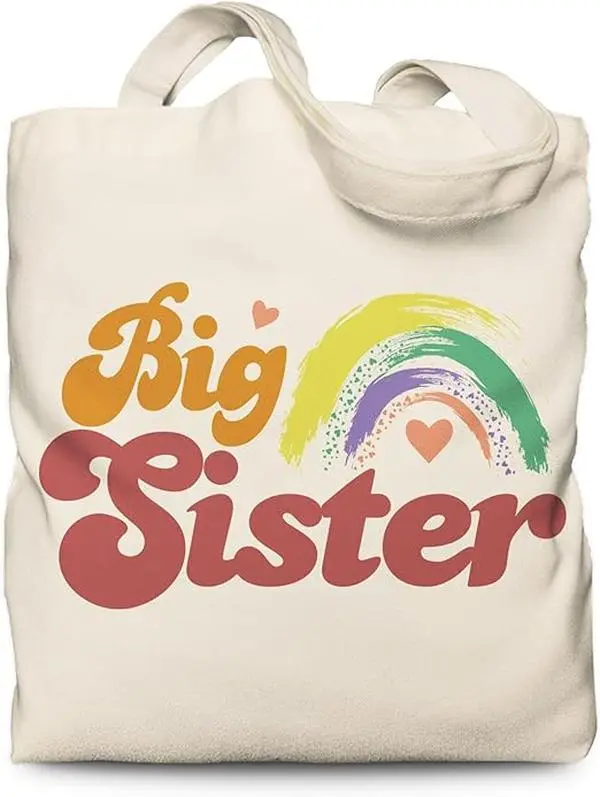 Big Sister Tote Bag for Women Girls, Aesthetic Rinbow Tote Bag for Big Sister