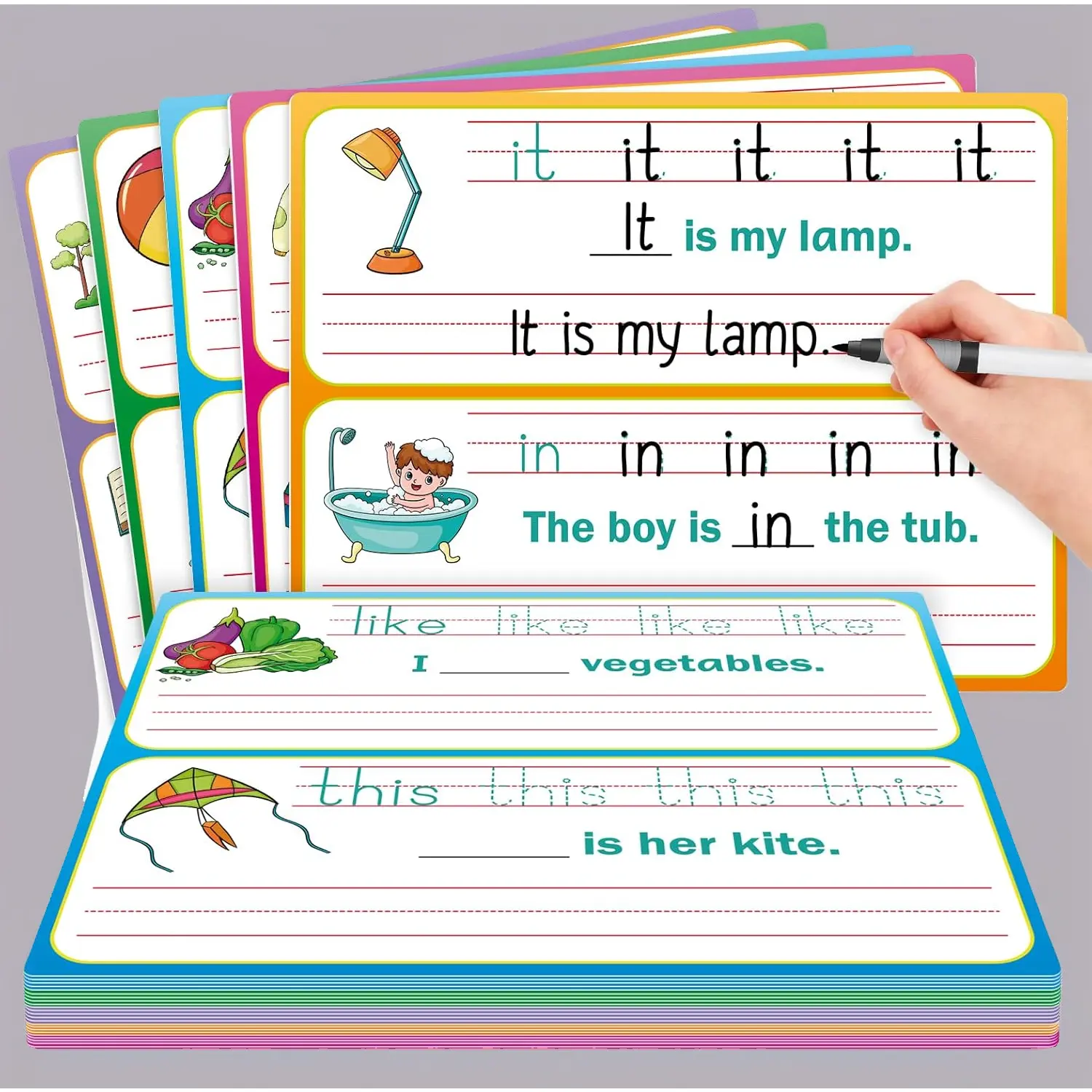 Flash cards + sentence building + handwriting practice = the ULTIMATE learning kit for PreK-1st grade. ✏️ 🔤     Everything you need for homeschool success in one box!