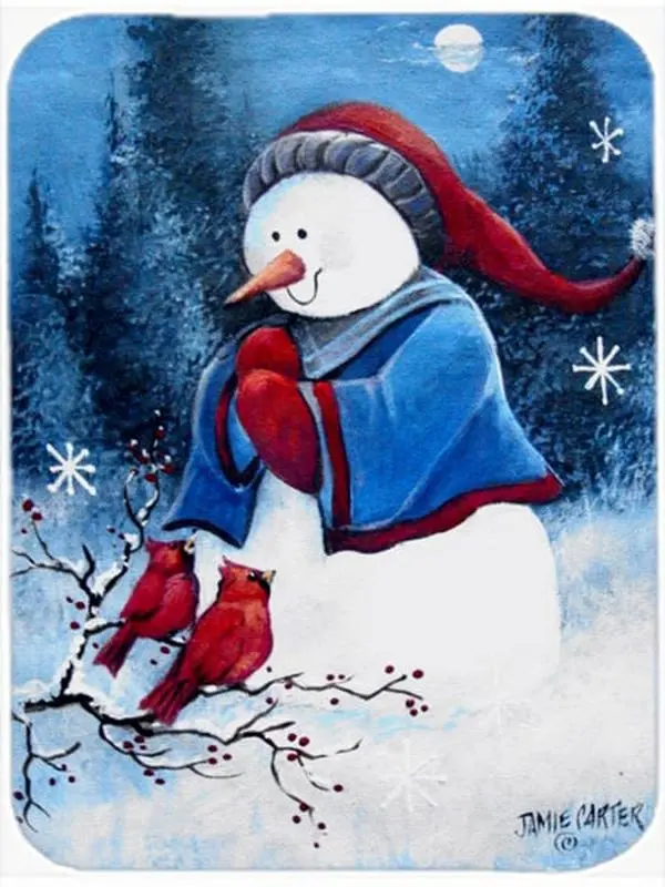 Hello Winter Friends Snowman Glass Chopping Board, Large Kitchen Cutting Board