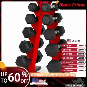 ACAP Barbell 150 LB Coated Hex Dumbbell Weight Set with Vertical Rack | Multiple Colors