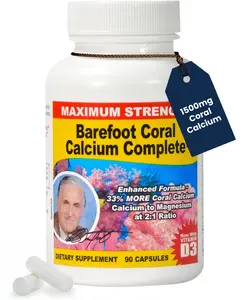 Barefoot Coral Calcium Complete 90 Capsules - Coral Calcium 1500mg Capsules - Bone Health - 72 Trace Minerals, Calcium, Magnesium & Vitamin D3 - Developed by Bob Barefoot