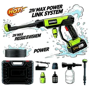 SEEVOLX Cordless Pressure Washer, 21V Powerful Portable Power Washer with 2 Batteries for Driveway, Car & Outdoor Cleaning