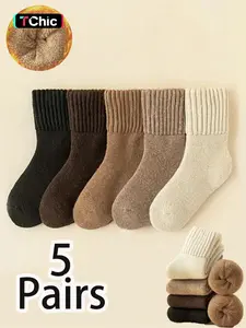 Women's Mid-Calf Socks 2/4/5/6/10 Pairs, Sporty Style Thick Fleece Winter Socks, Soft Comfy Socks, Home Use, Floor Socks for Fall & Winter, Sock Set