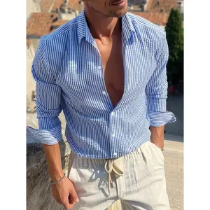 Men's Striped Print Long Sleeve Shirt, Casual Comfy Top for Spring & Fall, Men's Clothes for Daily Wear(Sheet)