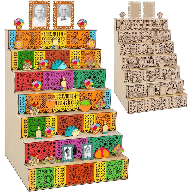 Dia De Los Muertos Altar Ofrenda Wooden Box Decorations Set, 28'' 7 ...