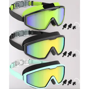 Sporty Swimming Goggles for Kids (6-14), Anti-Fog, No-Leak, 3-Pack with Nose Clip & Earplugs for Boys & Girls Youth
