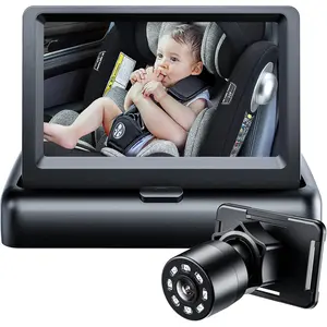 Car Mirror, Baby Car Camera for Moms, 4.3'' HD 1080P Monitor, Night Vision, Safety Car Seat Camera with Wide Crystal Clear View, 360° Rotation Plug and Play Easy Install Portable Baby Monitor for Car
