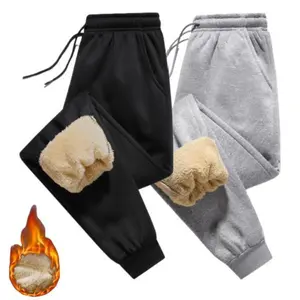 Two thick synthetic sheep wool warm sports pants with wool lining, suitable for commuting, office, and business people. Warm winter foot-covering sports and leisure pants—family casual, relaxed fit, loose, comfortable leisure sports pants