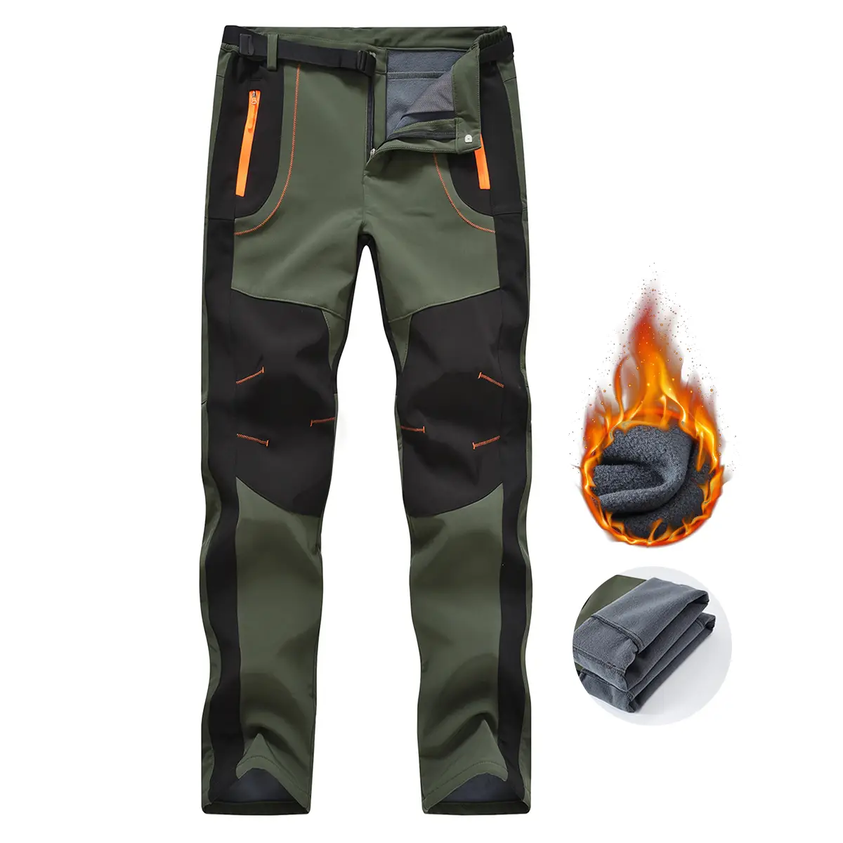 Gopune Men's Snow Ski Hiking Pants Waterproof Fleece Lined Pants Outdoor Mountain Softshell with Belt