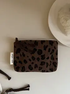 Vintage Fashion Leopard Print Velvet Coin Purse, Mini Zipper Pouch, Small Fabric Bag, Menstrual Pack Organizer, Trendy Accessory