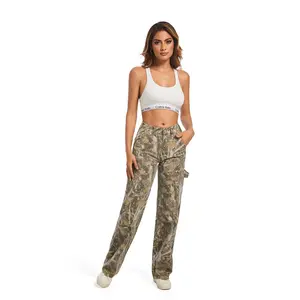 Overalls Camouflage Pants Wide Leg Pants  Sweatpants Streetwear Womenswear cameo   camo light Side Pockets Versatile