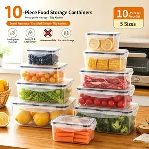 10-Piece Airtight Food Storage Containers Set, Stackable Leak-Proof Plastic Boxes for Kitchen Fridge Organizing, Meal Prep & Pantry Storage