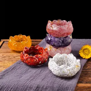 Natural Crystal Dropper Resin Reiki Stone Candle Base for Healing Meditation, Unique Home Decoration with Degaussing Cornucopia, Chakra Healing Crystals