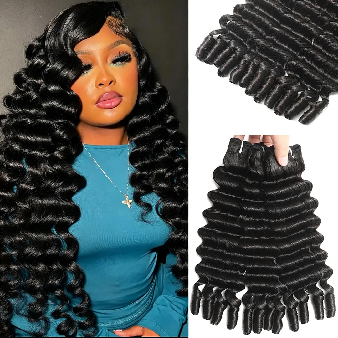 Karlami Women's Natural Black Human Hair Bundles with 5x5 Closure - Loose Deep Curly 3/4 Bundles, Burmese Curly, 3c4a Spiral End, Quick Weave, Double Weft, Tight and Neat, Body Wave, Healthy & Clean, Comfortable