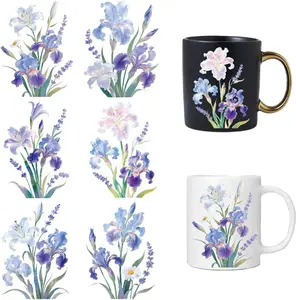6 Pieces Dream Iris, Lily Flower UV DTF Transfer Sticker, Waterproof and Scratch Resistant, Self-Adhesive Type, Suitable for Decorating Glass Ceramic Cup, Metal Cup, Can Decorate Many Items.