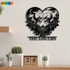 1pc Romantic Skeleton with Roses Metal Wall Art, Romantic Skeleton with Roses Statue Mural, Iron Craft, Perfect for Bedroom, Boudoir, Love Alcove Decor, Highquality Engraving, Artistic Metalwork, Valentine's Decor, Ideal Gift for Nature Lovers