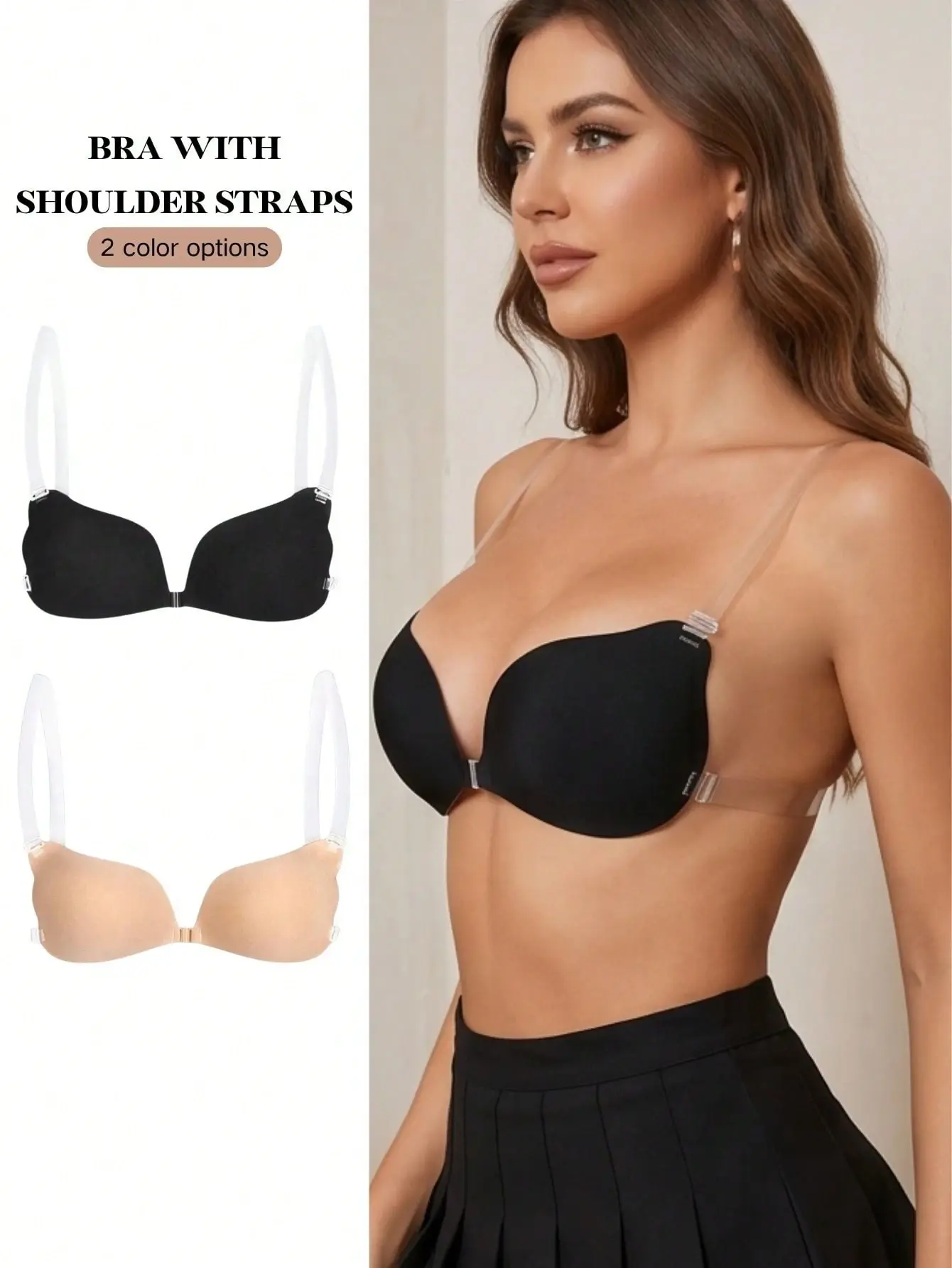LALUZ Self Adhesive Push Up Bra For Women Reusable Silicone Transparent Straps Invisible Backless Design