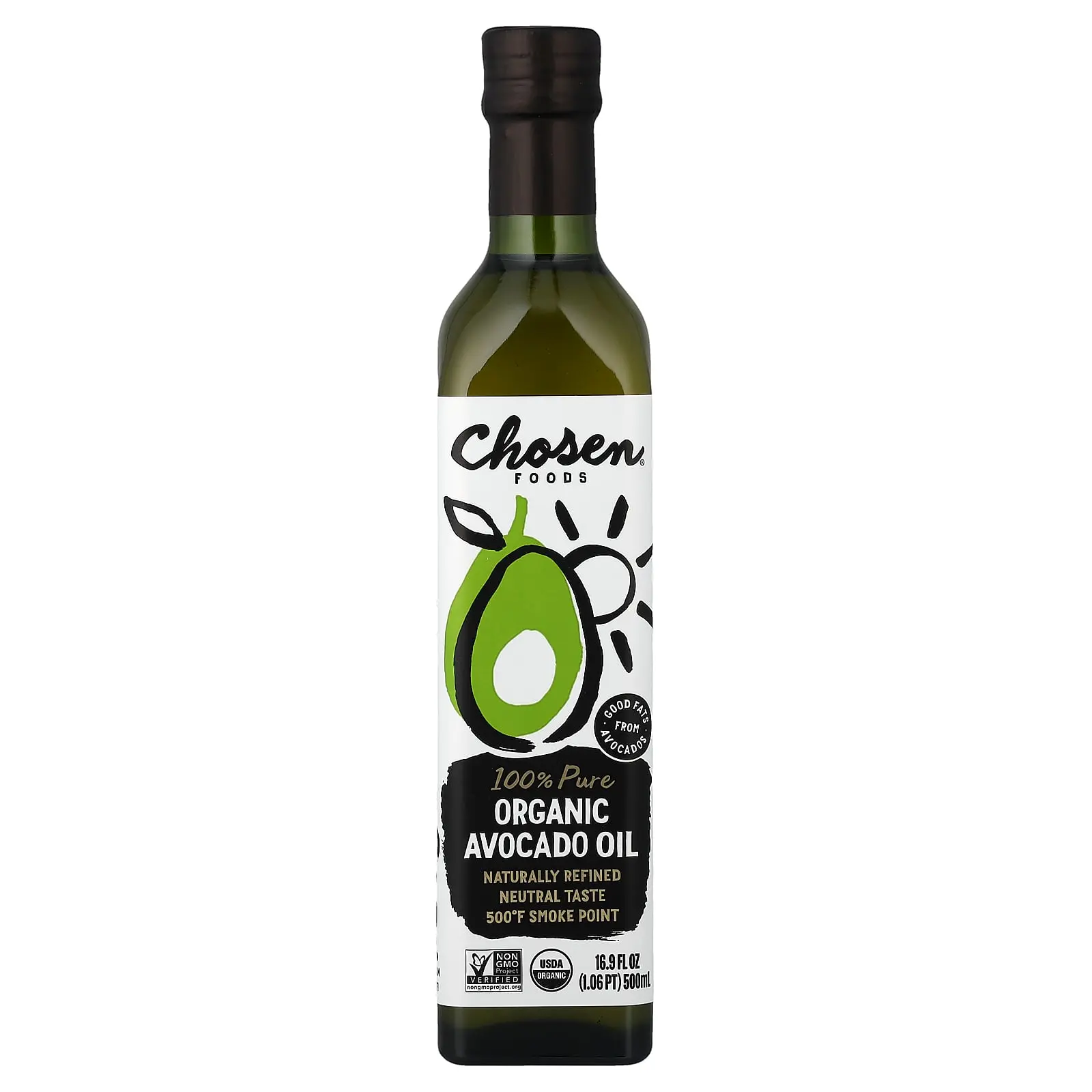Chosen Foods 100% Pure Organic Avocado Oil, 16.9 fl oz (500 ml)