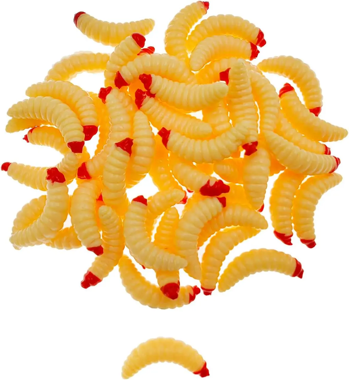 50 count-1Inch Bass Fishing Worms Lures, Soft Maggot Baits Bread Worm Fishing Lure,5 Color