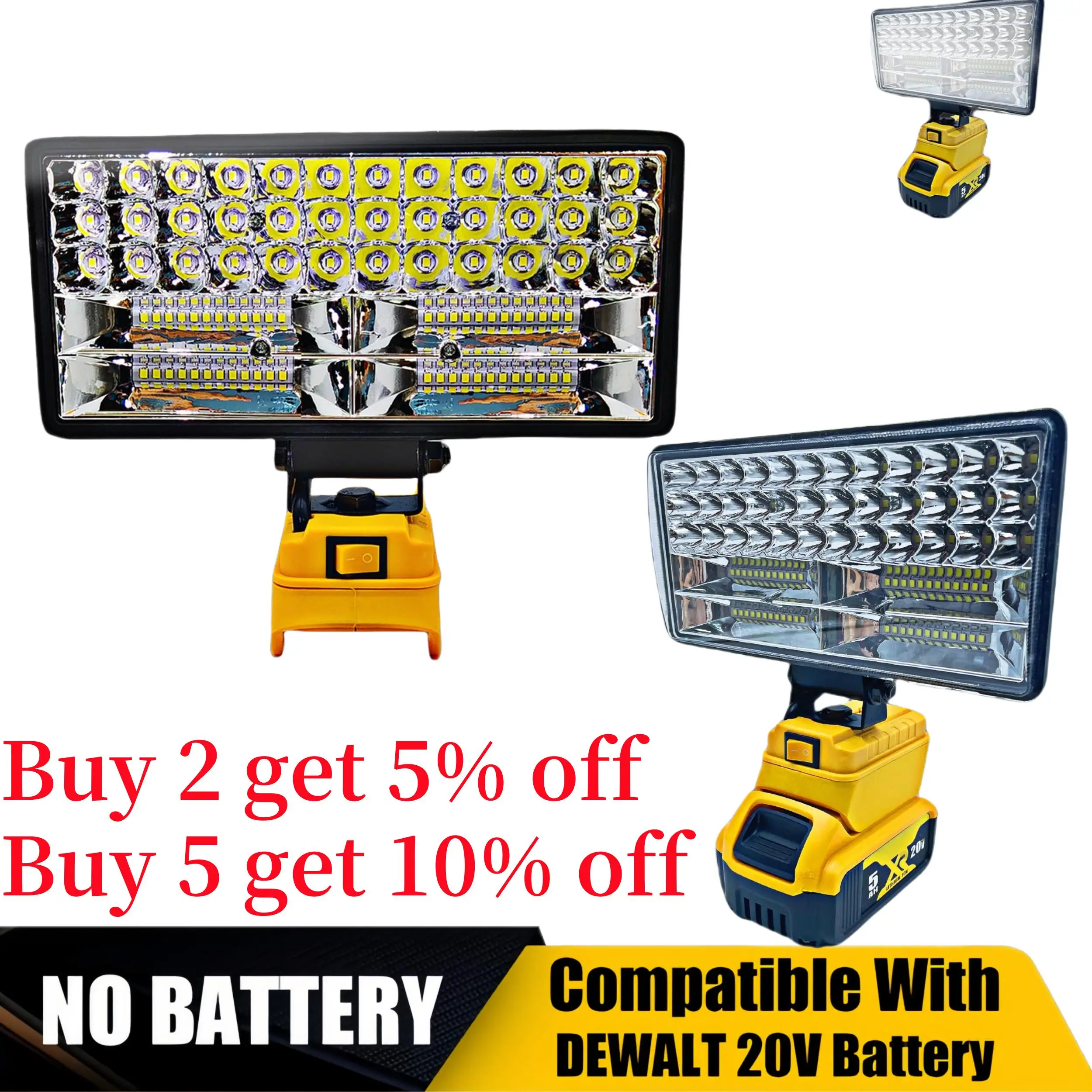 Cordless LED Work Light for Dewalt 20V Battery，90W 5400LM Wide Beam Flood Light with Two USB Charging Port Flashlight for Emergency,Workshop,Garage.(N