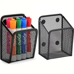 1pc Magnetic Pencil Holder, Mesh Stainless Steel Pen Basket, Metal Utensil Storage Organizer For Whiteboard, Blackboard, Kitchen, Locker, Home And Office, Desk Organizer Tidy