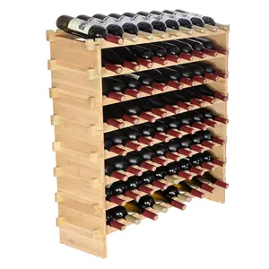 VEVOR 72 Bottle Stackable Modular Wine Rack,  8-Tier Solid Bamboo Wood Storage Racks, Floor Freestanding Wines Holder Display Shelf, Wobble-Free Shelves for Kitchen, Bar, and Cellar (Natural Color)