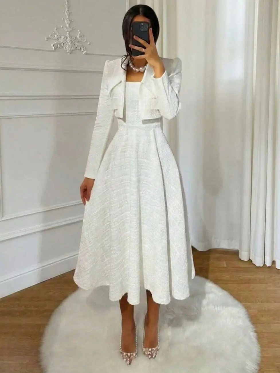 🌸 Elegant French Vintage Two Piece Dress Set With Slip Dress And Long Sleeve Outerwear.