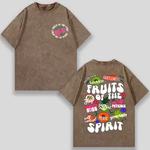Men's 230g Cotton High-Quality Batik Double-Sided Printed Casual Distressed Round Neck Shortsleeve T-Shirt - Menswear, Outdoor, Features "Jesus, Sincere And Kind, Self-Control, Peacemaker, Christ" Gradient Design