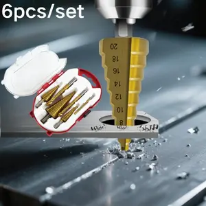 6-Piece Drill Bit Set, Titanium Chrome Iron Bits for Wood Plastic Metal, Multi-Diameter Drilling Kit, Replaceable, Includes Storage Box