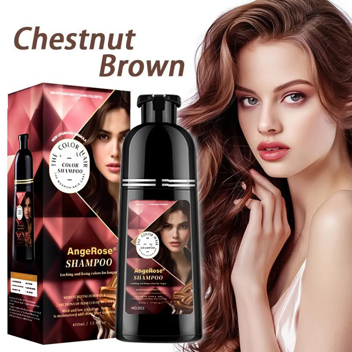 AngeRose New Upgraded Formula Hair Color Shampoo, Instant grey Hair Coverage for women &men, Hair Care, Hair Treatment,  Multi-Color: Wine Red, Chestnut Brown,Grape Purple color shampoo 3-in-1 color