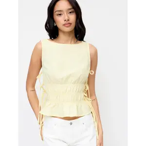 Cider Cotton-blend Round Neckline Plain Knotted Cami Blouse