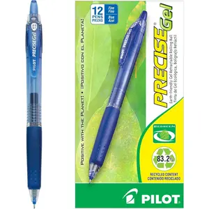 Pilot, Precise BeGreen, Refillable  Retractable Gel Roller Pens, Fine Point 0.7 mm, Blue, 12