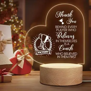 Acrylic Night Light USB Powered Wooden Base, Thank You Gift for Coaches, Desk Decoration, Volleyball Tennis Football Baseball Softball