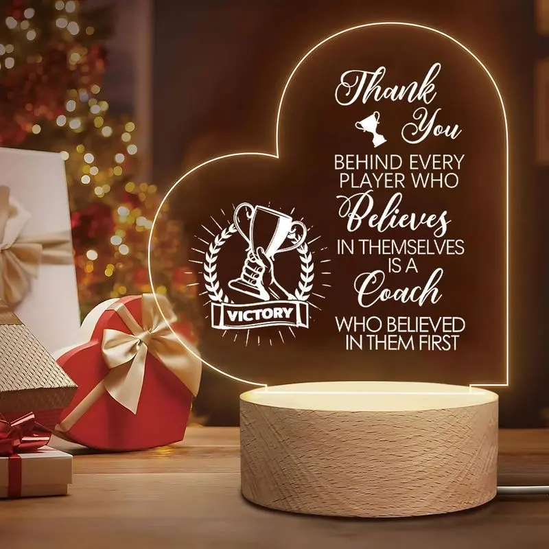 Acrylic Night Light USB Powered Wooden Base, Thank You Gift for Coaches, Desk Decoration, Volleyball Tennis Football Baseball Softball