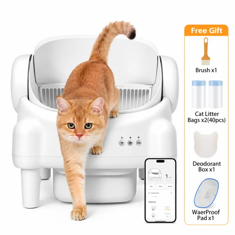 TAYACICY Premium Automatic Litter Box for Multiple Cats - 10.5L Bin, Open-Top Design, Dual Safety Sensors, 2.4G WiFi Only, Auto-Pause, Generous Entrance, Easy Maintenance, Brush x1, Odor Control, Remote Operation,Gifts