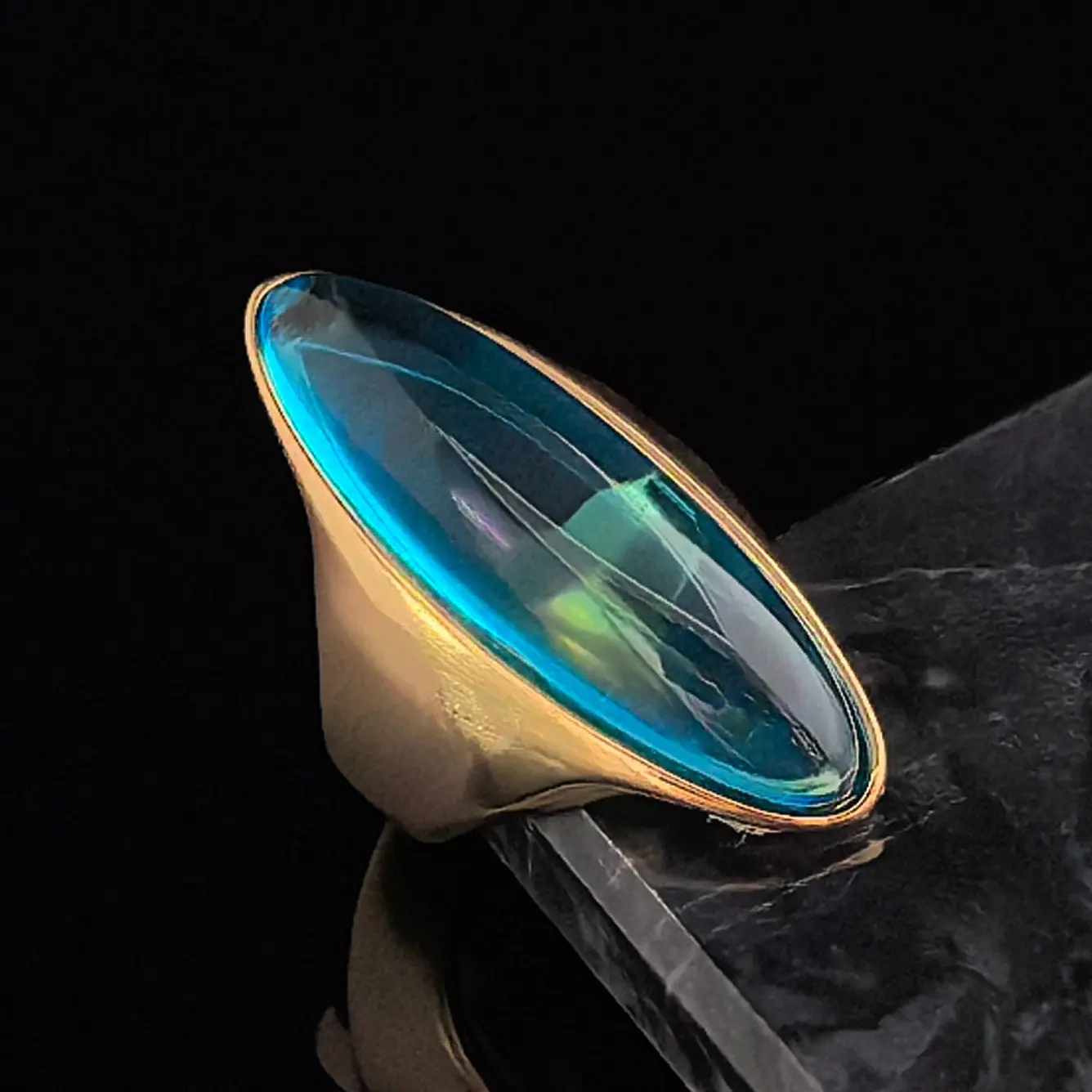Women's Light Blue Olive-Shaped Stainless Steel Ring, Jewelry for Women, Fashion Accessory, Rings For Women