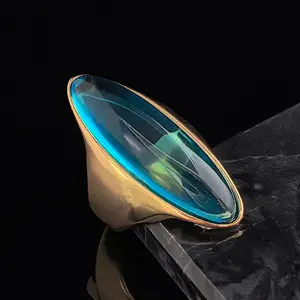 1 olive-shaped stainless steel ring in light blue for ladies