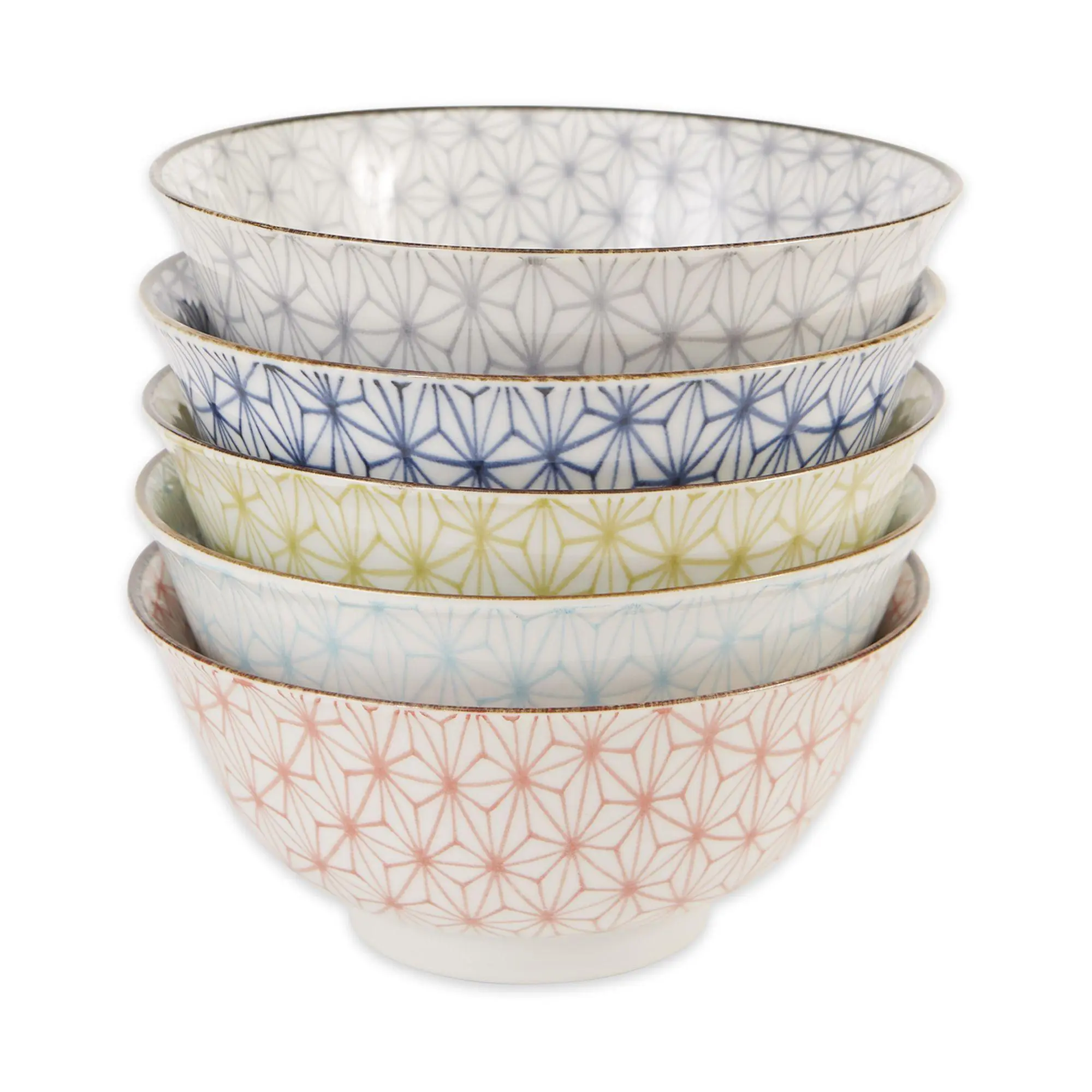 RSVP Se of 5 Japanese Porcelain Bowls - Geometric 12 oz