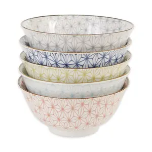 RSVP Se of 5 Japanese Porcelain Bowls - Geometric 12 oz