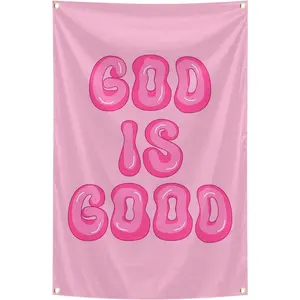 Tapestri God is Good Pink Wall Decor Flag 2x3 Feet . Funny Flag for Teen Girls Room Indoor Outdoor Bedroom and College Dorm Wall Decor Banner.