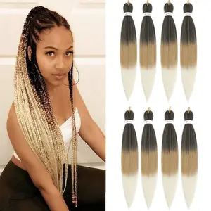 Ombre Braiding Hair Pre Stretched 26 Inch Brown Blonde Braiding Hair 8 Packs Easy Braids Hair Yaki Straight Hot Water Setting Synthetic Braiding Hair Extensions for Crochet Hair Braiding Twist