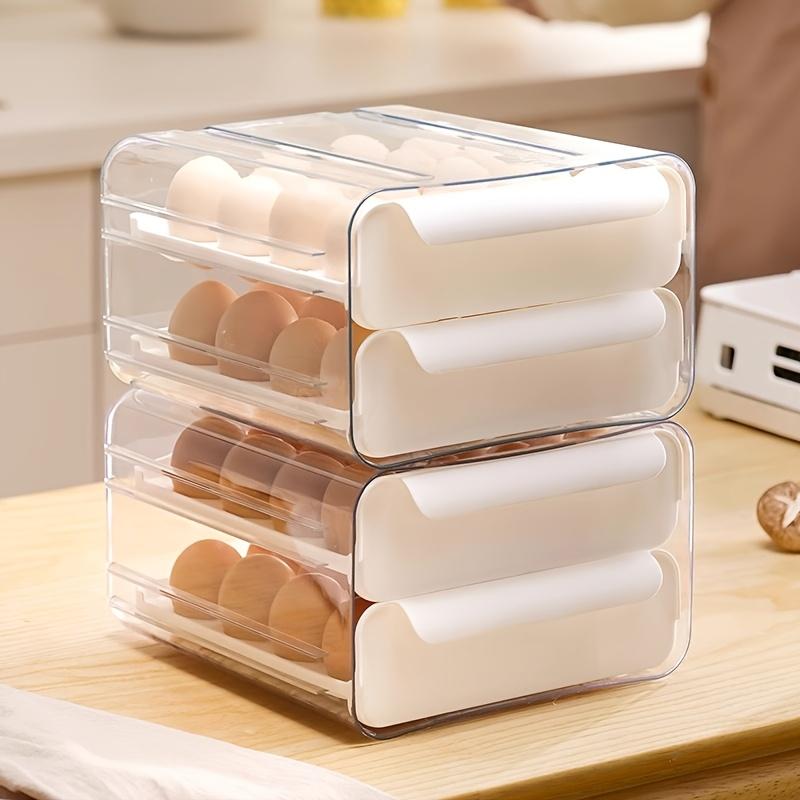 2-Tier Refrigerator Egg Holder, 16 Eggs Per Layer Clear Stackable Egg Tray with Handle, Kitchen & Household Egg Storage Organizer