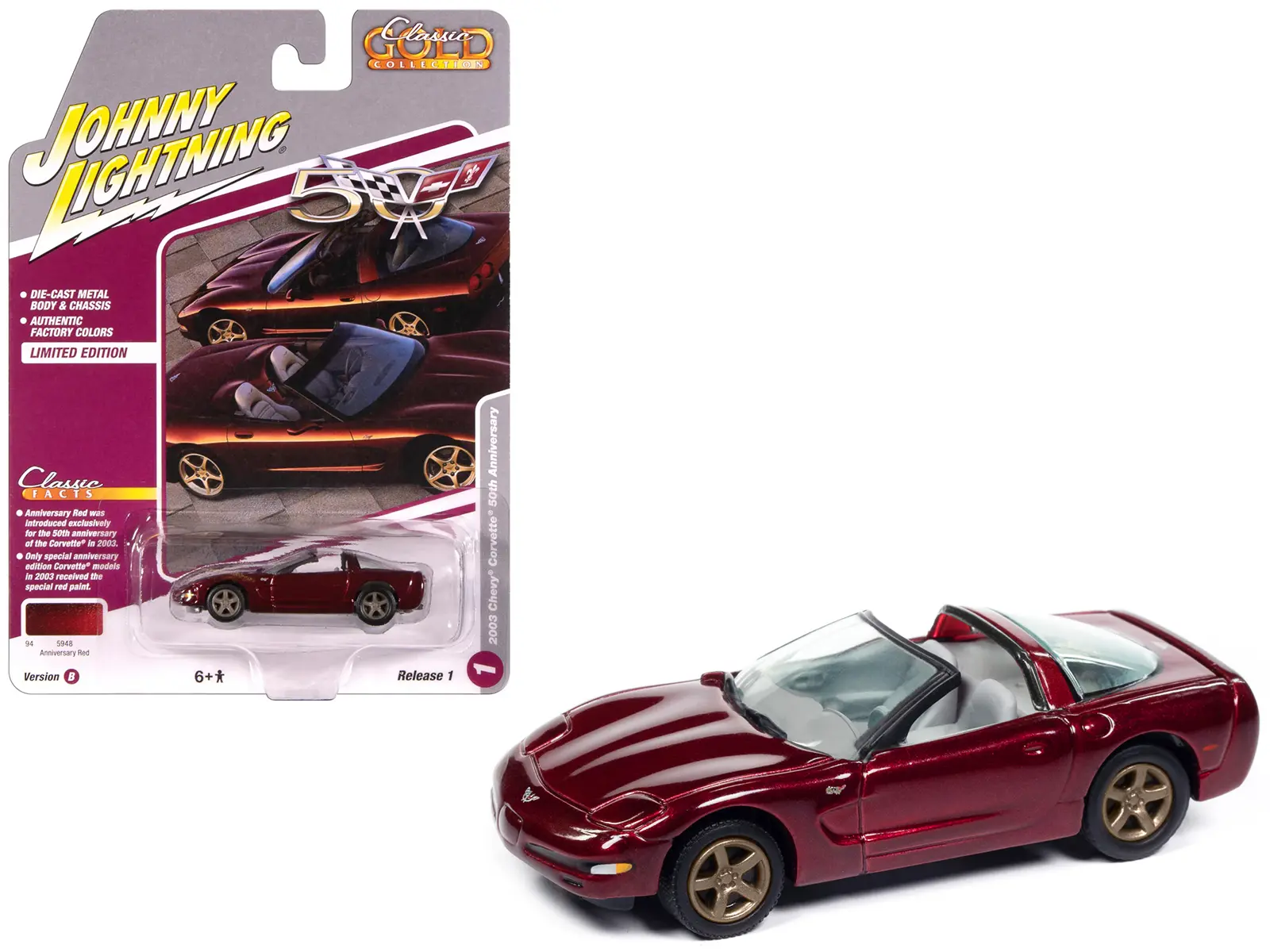 2003 Chevrolet Corvette Convertible "50th Anniversary" Anniversary Red Metallic 1/64 Diecast Model Car by Johnny Lightning