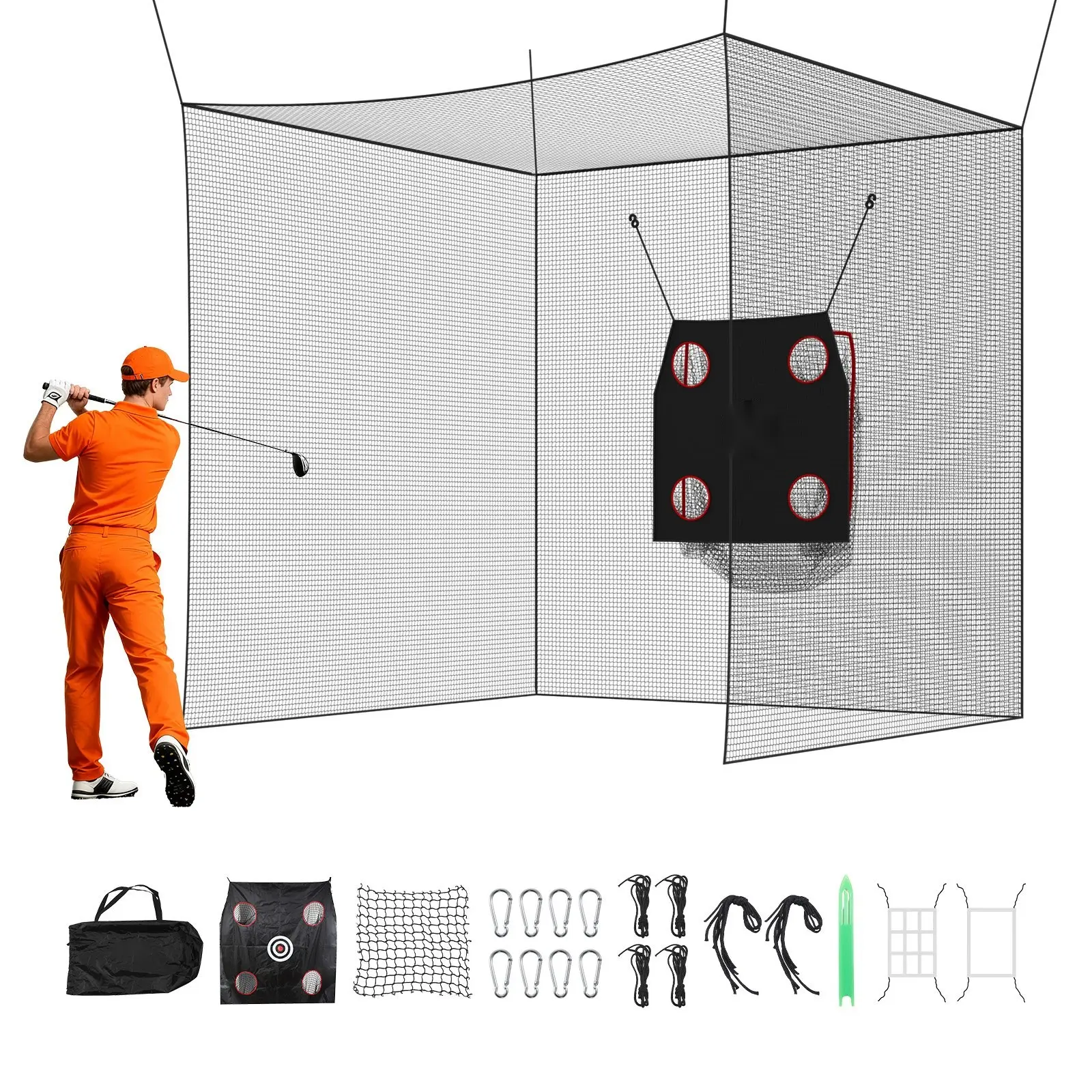 Batting Cage For Backyard 10 X 10 X 10 Ft, Indoor Outdoor Hitting Net, 3-Ply Knotless Polyester, Durable Golf Baseball Practice Cage With Target, 9-Hole Baseball Target, Portable Training Equipment