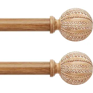 2 Pack  Curtain Rod for Windows 48 to 84 Inch, 1'' Diameter Adjustable Heavy Duty Rustic Farmhouse Drapery Rods with Boho Imitation Wooden Grain Decorative Finials, Size: 30''-88'' - Light